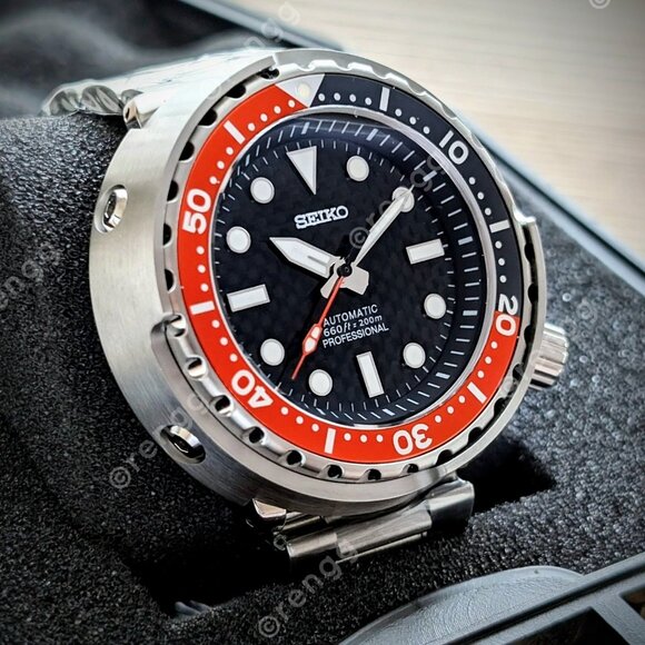 Automatic Tuna Canned Diver black carbon fiber Mod Watch 46mm Sapphire 24jewels - Picture 7 of 7